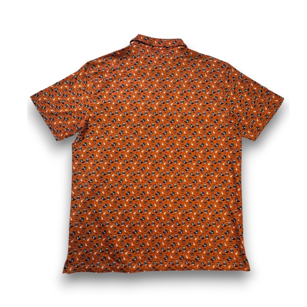 Old Row Men XL Orange Tailgate Print Performance Polo Shirt Short Sleeve Stretch - Picture 2 of 16
